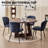 5-Piece Modern Round Dining Set, Walnut Table With 4 Blue Upholstered Chairs-253325971-253325975
