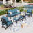 7-Piece Metal Frame Outdoor Patio Conversation Set with Sofa, Rocking Chairs, Chairs, Ottomans & Optional Fire Pit Table-101369789-107625364