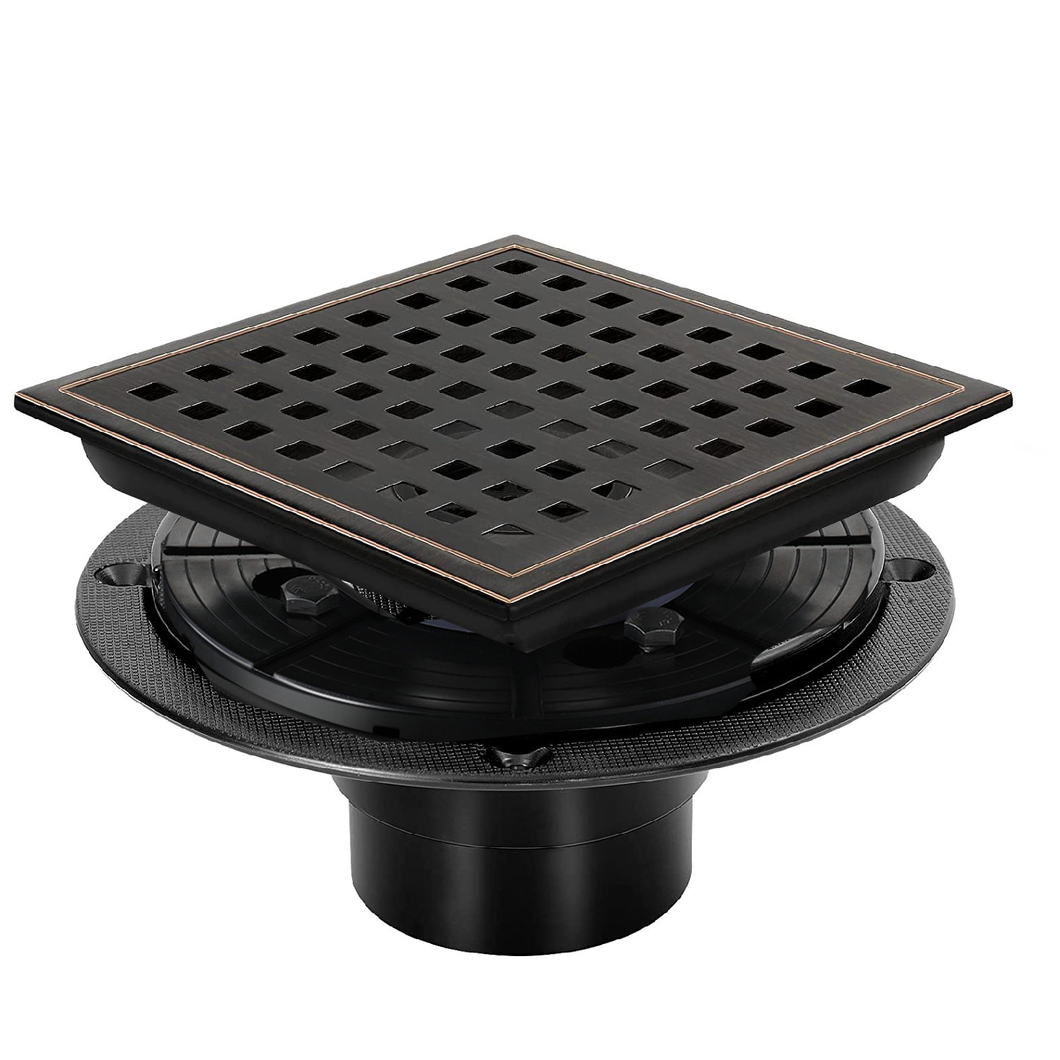 Square Shower Floor Drain, Shower Drain Kit with Flange, Removable Grid  Cover, Filter