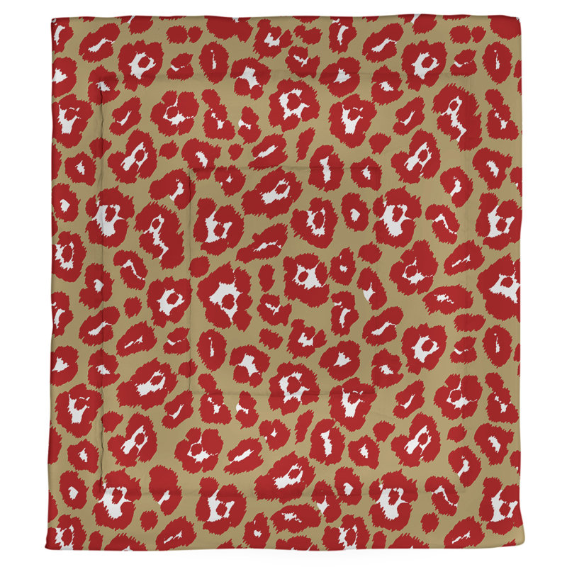 Housse de couette à imprimé léopard Throwback, Polyester brossé, Housse de couette pour grand lit, Rouge / Brun clair