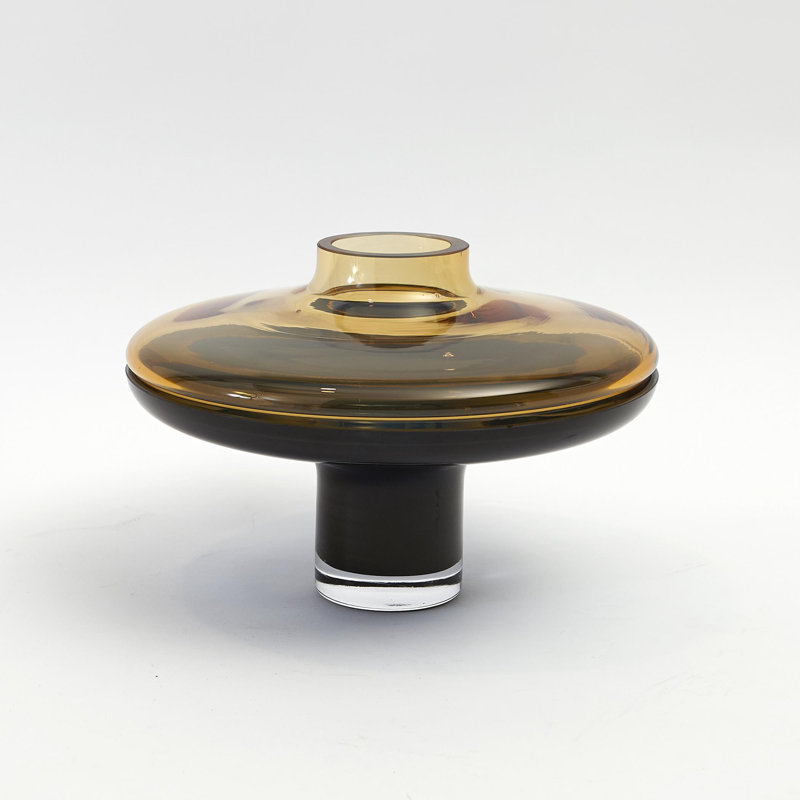 Low Amber Over Cobalt Vase, 8.5'' H x 11.5" W x 11.5" D