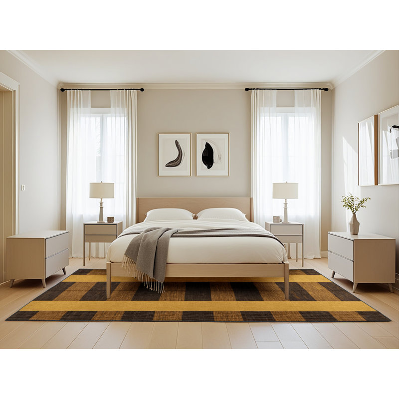 Tapis botanique brun lavable à la machine, Rectangle de 5 pi x 8 pi