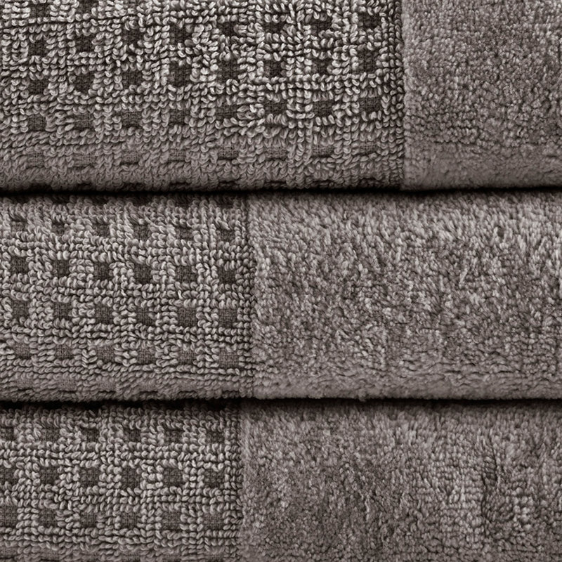 Ensemble de 6 serviettes de bain en coton jacquard antimicrobien, Gris anthracite