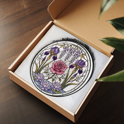 Vitrail Floral_1 panneaux vitrail Suncatcher pour décoration de fenêtre