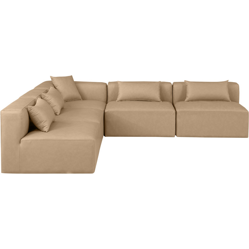 Canapé modulaire en similicuir 5 pièces Ivion, Cuir brun clair végétalien