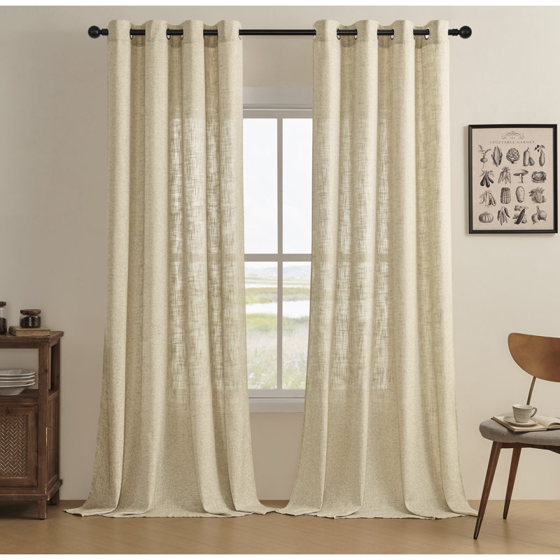 Paire de rideaux semi-transparents avec œillets Draycott, L 52 po x L 63 po, Polyester avoine