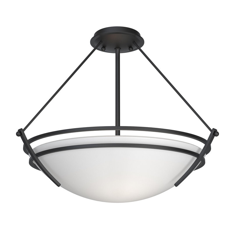Tryne Semi Flush Mount, Black, 16.8" H x 18" W x 18" D, Opal