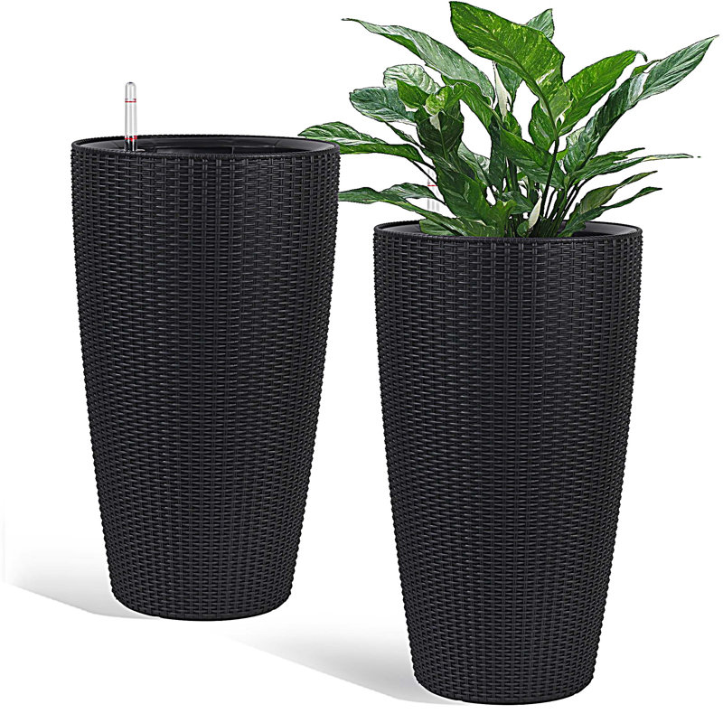 Indoor/Outdoor Modern The appearance is made of imitation rattan Design Planter,22.5 inch Plastic Large Plant Pot With Automatic Watering System for Home and Garden  (22.5 inch - 2 Pack)