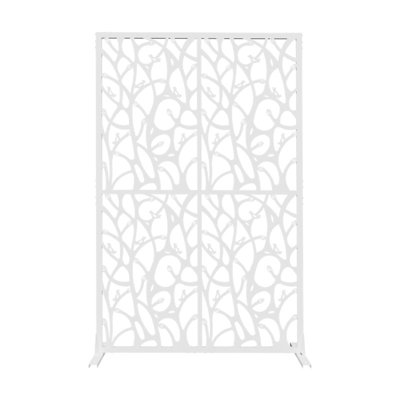 Écrans d'intimité en métal avec motif d'oiseau décoratif, Blanc