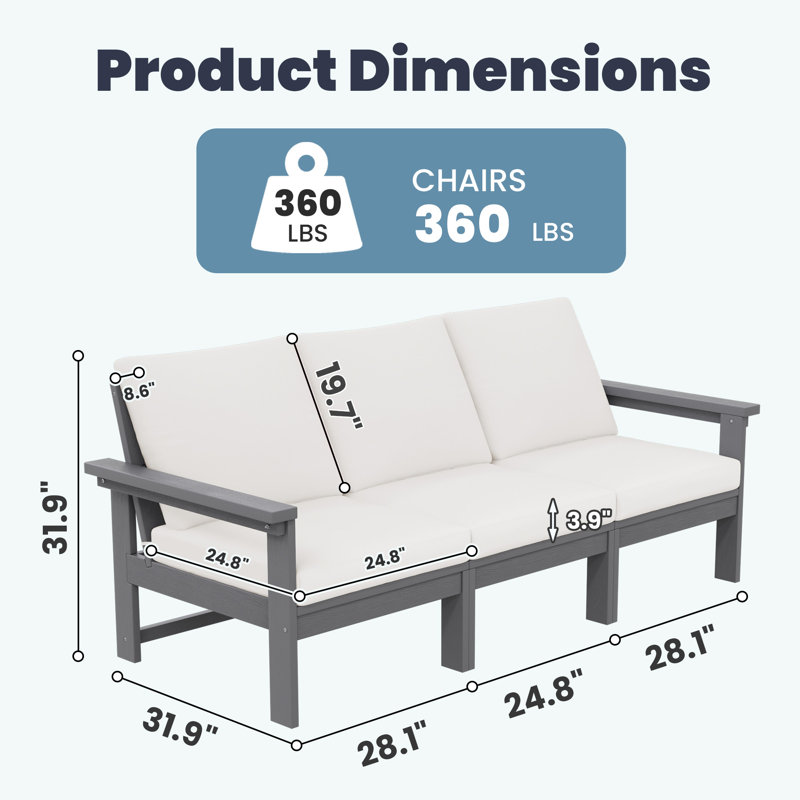 Reata HDPE 2 Piece Sofa Seating Group with Cushions, White, Gray