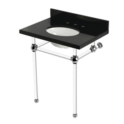 Évier de console en granite noir KVPK30KA0 de 30 po avec pieds en acrylique Kingston, granit noir / noir mat Kingston