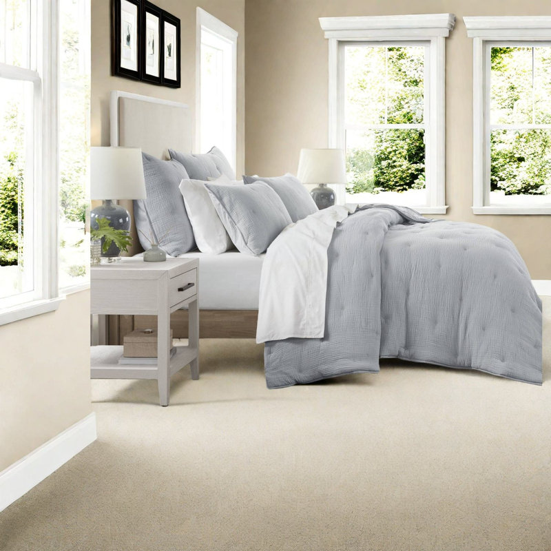 Ensemble de literie en coton très grande pièce, courtepointe brodée bleue avec taies décoratives
