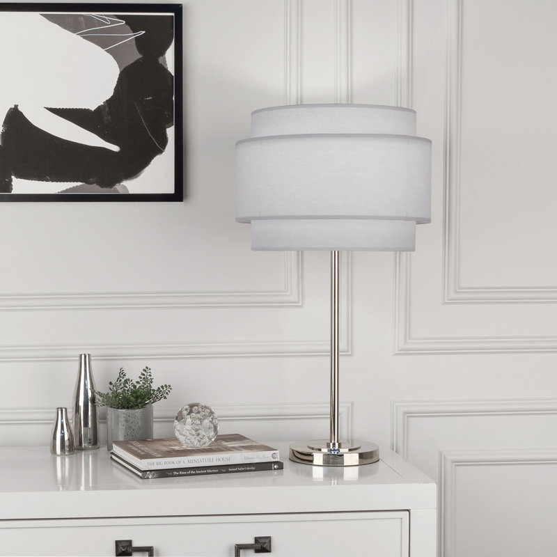 Decker Table Lamp, Polished Nickel, Pearl Gray