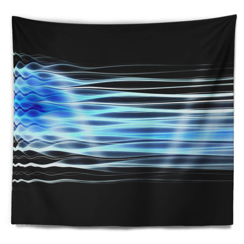 Tapisserie vagues à lumières fractales bleu ciel abstrait, H 78 po x l 92 po
