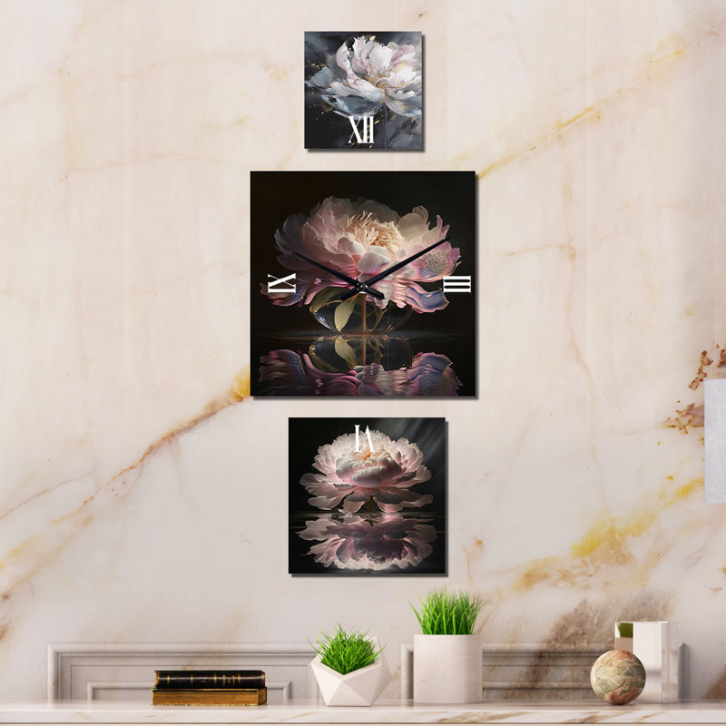Frayia - Grande horloge verticale pivoines