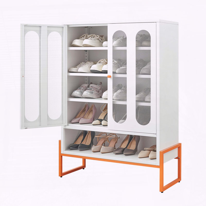 Modern Shoe Cabinet with Adjustable Mesh Doors and Robot Vacuum Compatibility