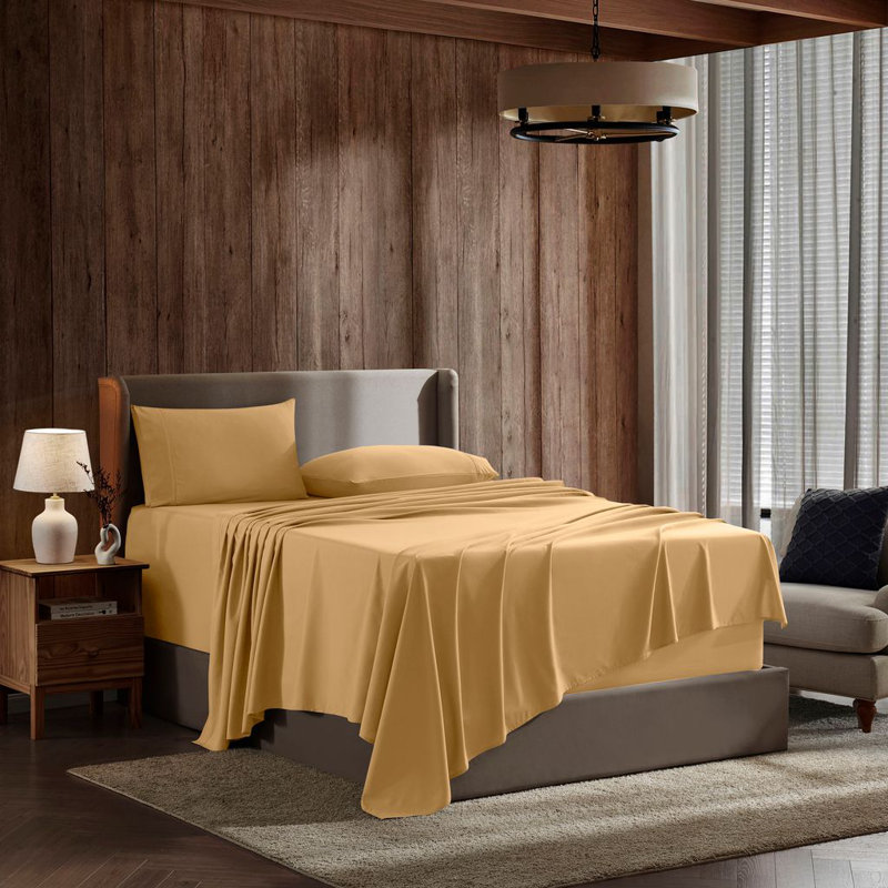 Hotel Collection Soft Breathable Bed Sheet Set with Deep Pocket Fitted Sheet, Camel Gold, RV Short Queen