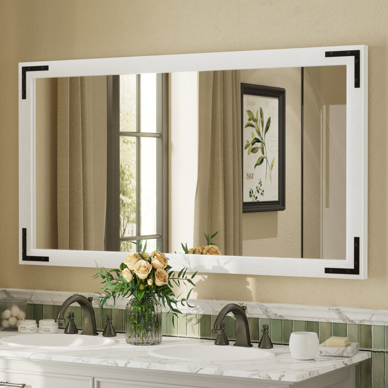 Amara Rustic Farmhouse Solid Wood Framed Tempered Glass Wall Mirror with 5-Year Warranty, White, 55" x 30"