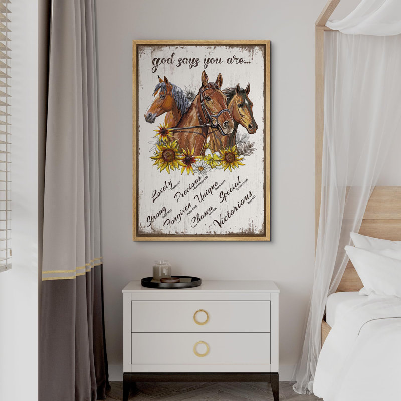 «Courir les chevaux», «Divine God Says You Are with Horse», impression sur cadre flottant sur toile, Naturel