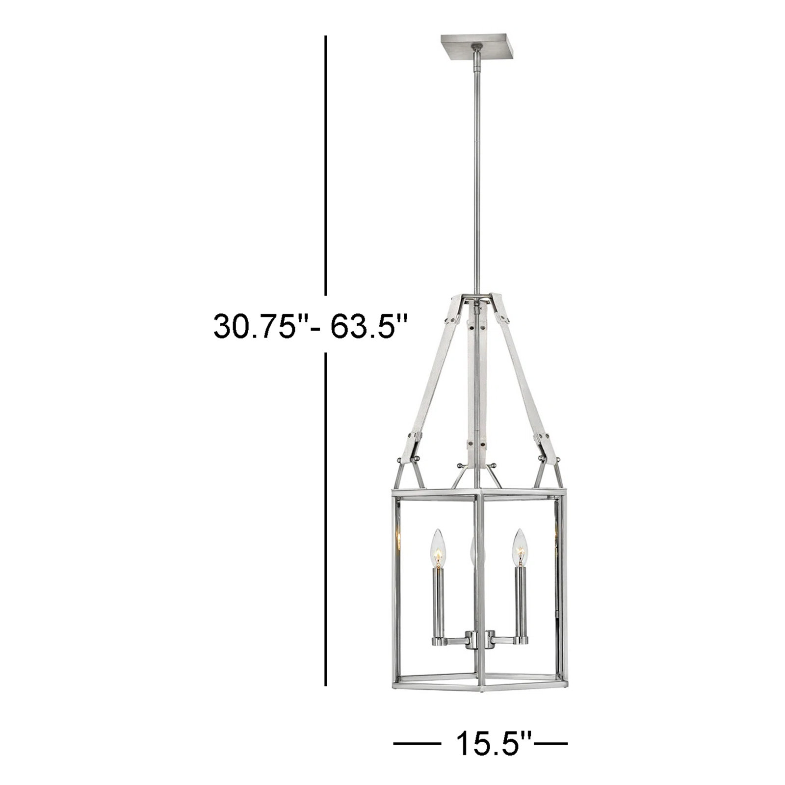 3 - Light Dimmable Lantern Chandelier, Polished Nickel