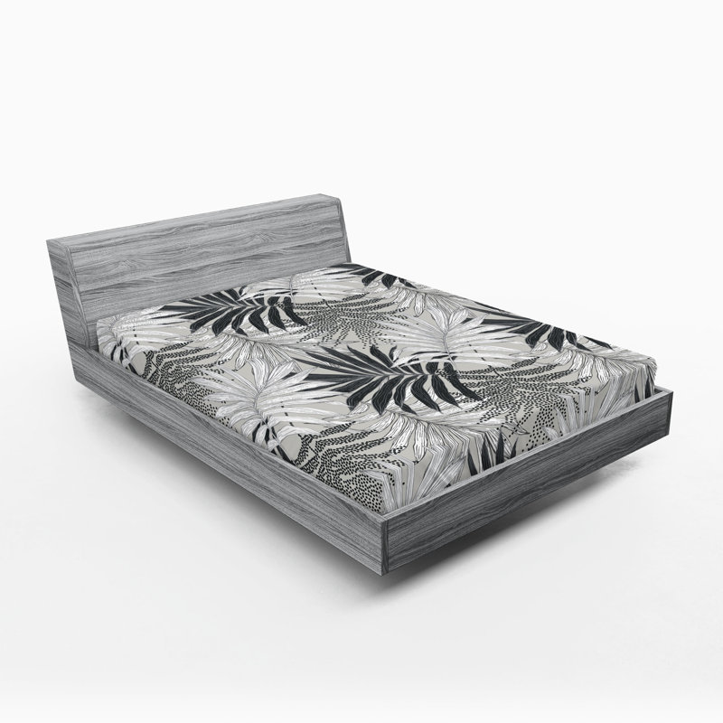 Drap-housse rustique Ambesonne, Gris anthracite, blanc / floral, Full Fitted Sheet