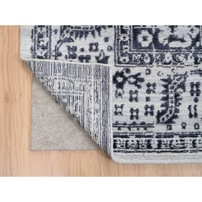 Tapis gris anthracite 9 pi x 11 pi 10 po Serapi Heriz tissé à la main en jacquard, laine et soie à base de plantes 17C35CF55FEA481BA8C88736D4559839