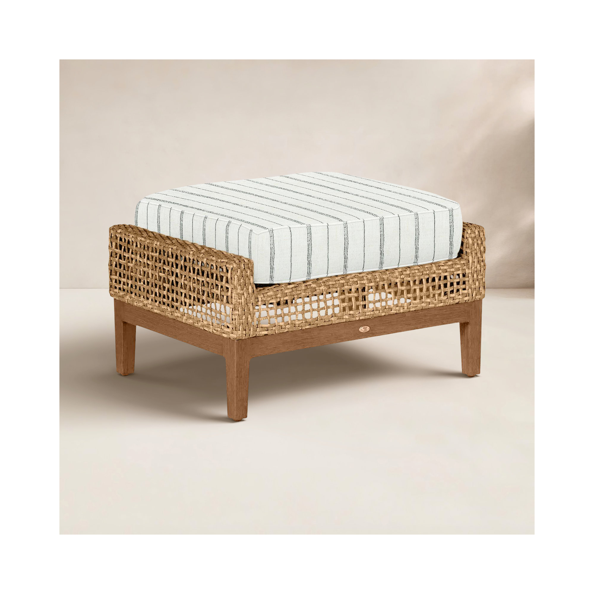 Peninsula Wicker Outdoor Woven Ottoman, Peninsula #37 Light Raffia/Natural, Welt + Standard fill, Natural White