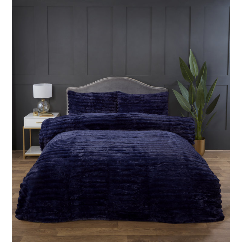 Aliyas Chunky Ribbed Duvet Set, Midnight Blue, Double Duvet Cover Set