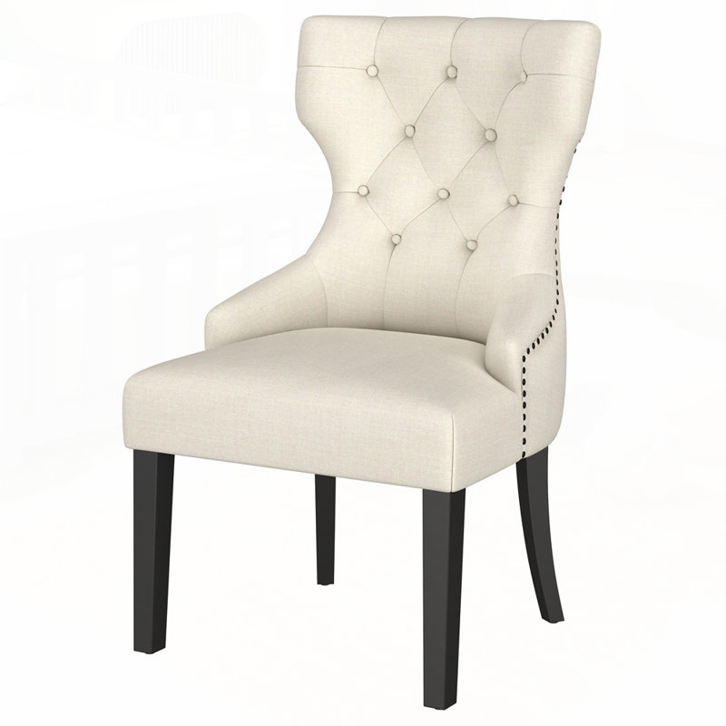 Chaise de salle à manger capitonnée 1pc, Beige/noir, Noir