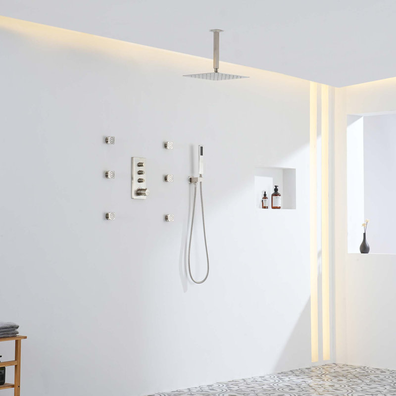 Système de douche thermostatique 3 fonctions à 3 fonctions 12 po, Nickel brossé