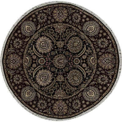 Hand-Knotted High-Quality Black Round Area Rug