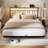 Floating Bed Frame with Storage Headboard,Modern Metal Platform Bed with LED & Charging Station,No Box Spring Needed-415207655