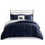 Édredon en duvet synthétique - double / grand, bleu marine + à, 2 taies décoratives et 1 coussin avec bourre-118740137-118740144