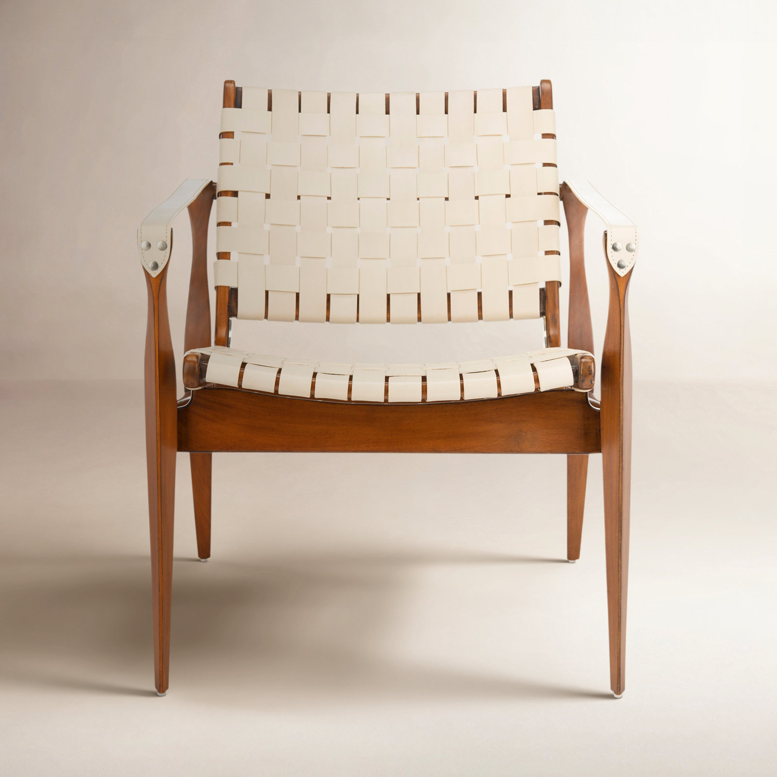 Kenan Upholstered Armchair, Cream Genuine Leather, Brown