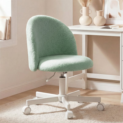 Home Chair Office Desk Chair Teddy Fabric Vanity Chair - Cute Swivel Makeup Desk Chair with Wheels