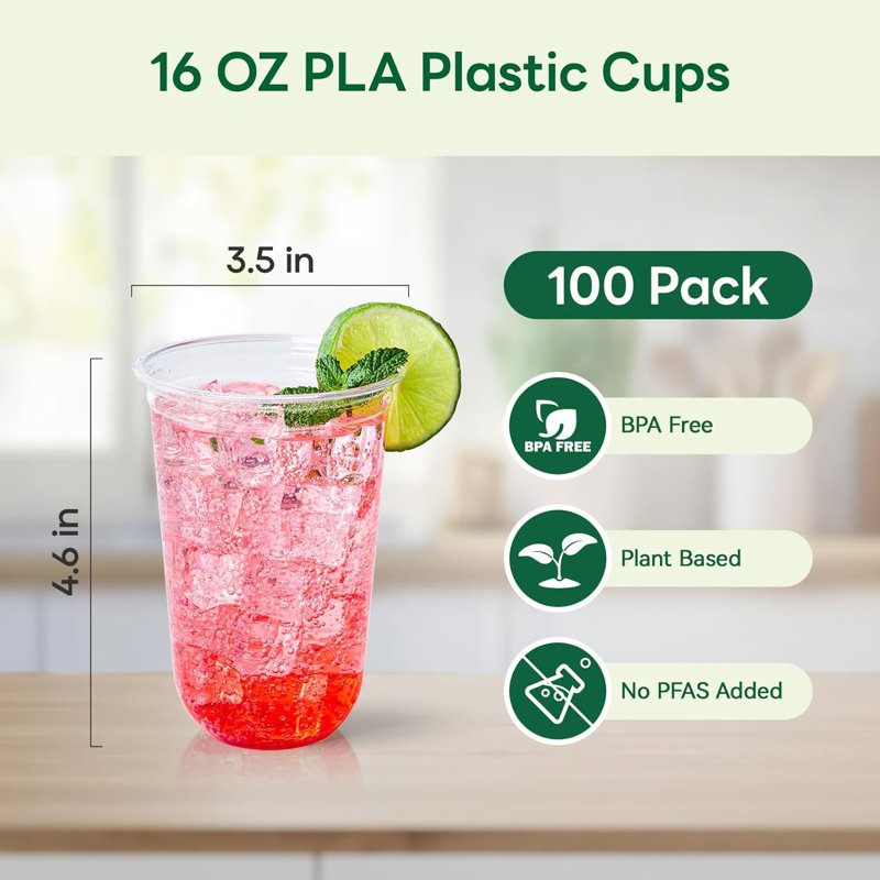 16 tasses froides en plastique transparent 16 oz compostables