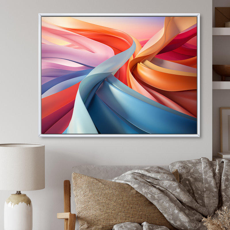«Blue Red Fractal Spiral I», reproduction sur toile, H 24 po x l 32 po x P 1 po, Cadre flottant blanc