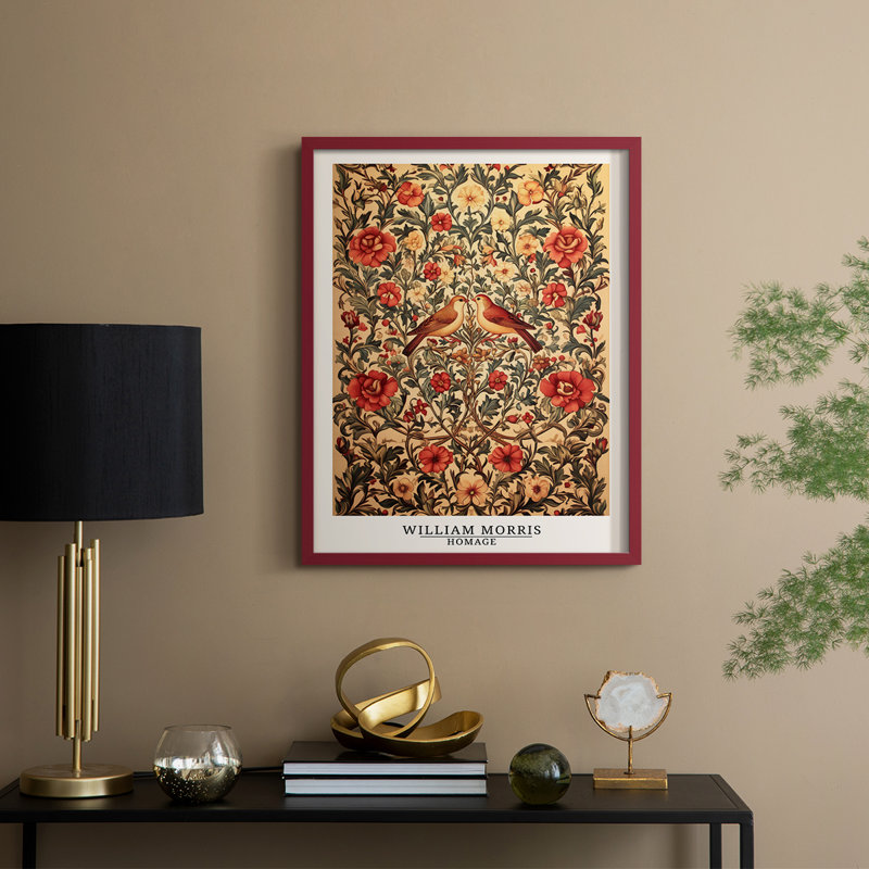 Imprimé encadré en bois massif de la série CCMW de William Morris, H 15 po x l 12 po, Rouge