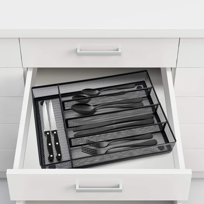 Ensemble de couverts 24 pièces en acier inoxydable avec couteaux à steak et organisateur, ensemble de couverts poli miroir pour 4, vaisselle allant au lave-vaisselle pour la maison, le mariage et les fêtes