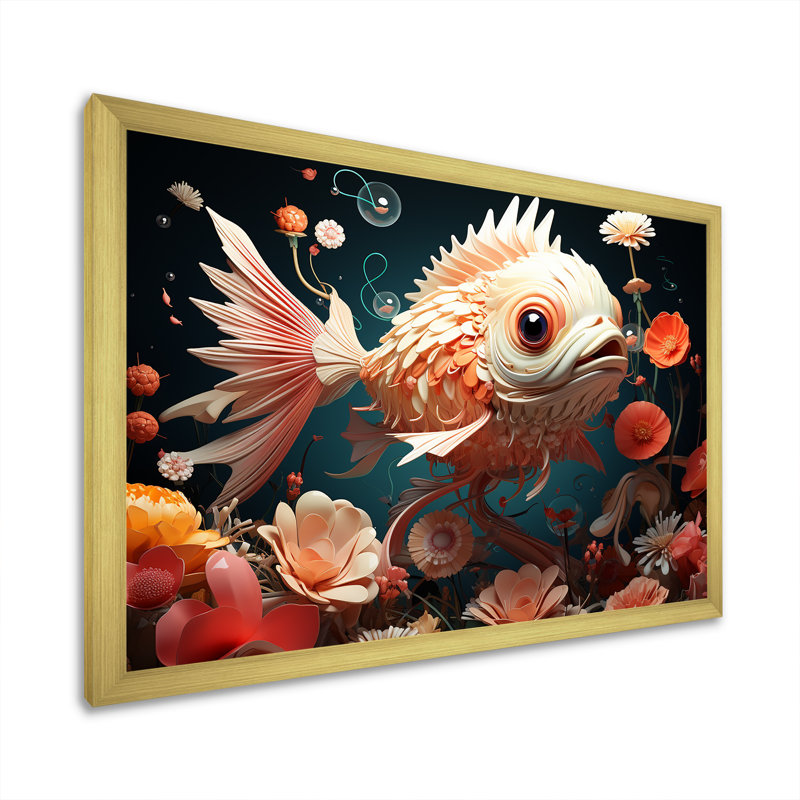 Art mural surréel de poisson sous-marin II, Cadre doré à coins fermés, H 16 po x l 32 po x P 1 po