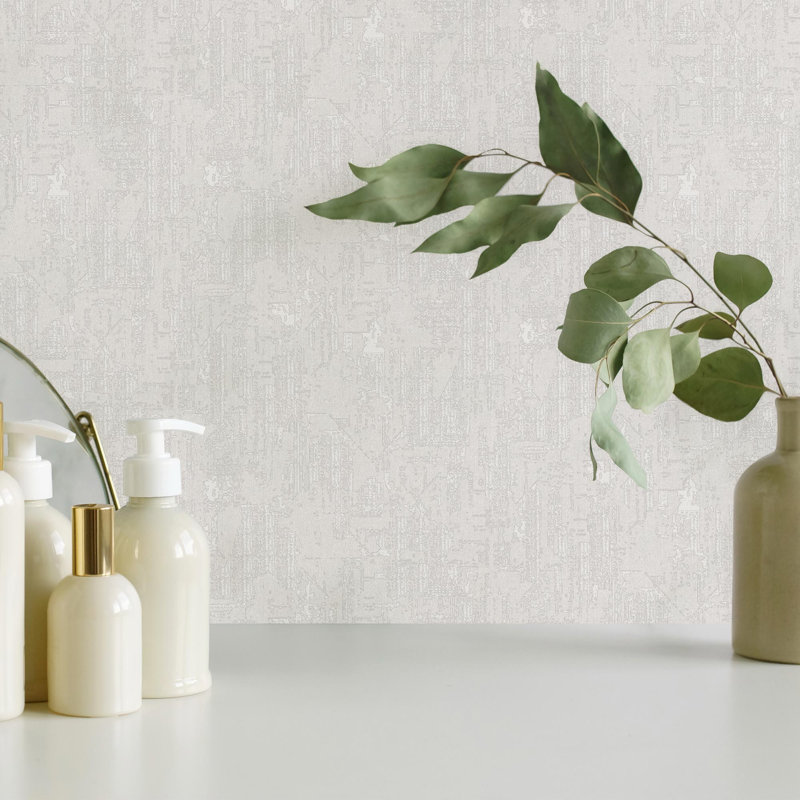 Distressed Solid Color Embossed Shiny Wallpaper, Beige