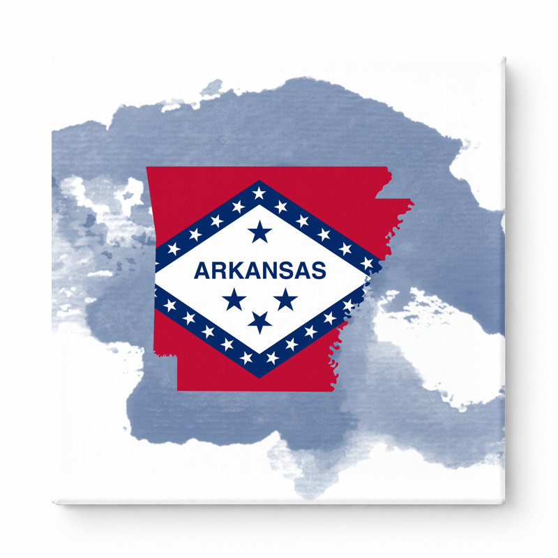 Arkansas State Flag Map - art mural carré sur toile, 16" W x 16" H