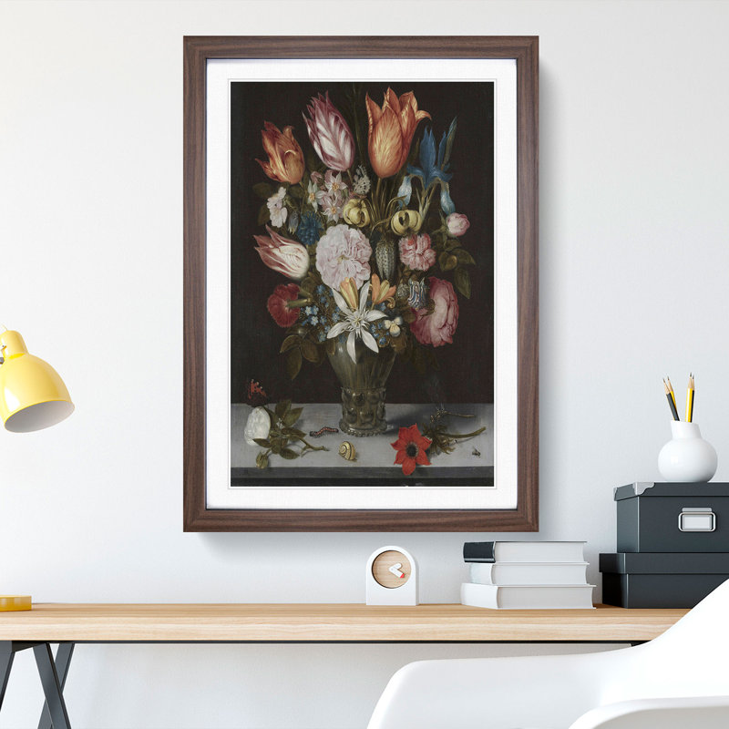 Still Life with Flowers Vol.3 by Ambrosius Bosschaert - Picture Frame Painting, 48cm H x 36cm W x 2cm D, Walnut