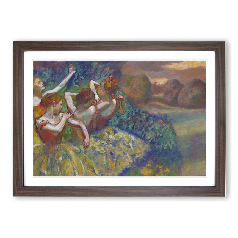 Four Ballet Ballerina Dancers Vol.1 by Edgar Degas - Picture Frame Painting, 48cm H x 65cm W x 2cm D, Walnut Framed