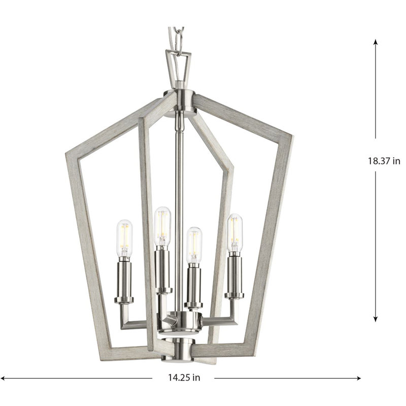 4 - Light Dimmable Square / Rectangle Chandelier, Brushed Nickel