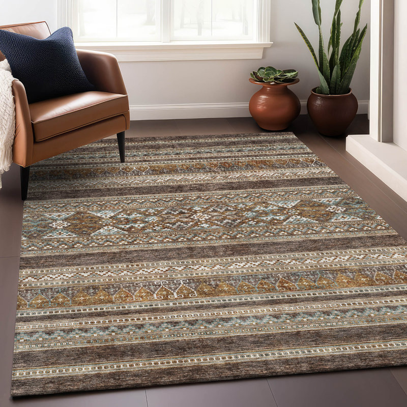 Premium Machine Washable Prisco Chocolate Rug, Rectangle 8' x 10'