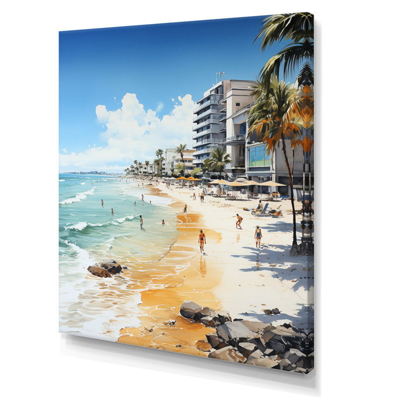Honolulu beige turquoise Miami Beach, reproduction d'art sur toile, H 32 po x l 16 po x P 1 po, Toile tendue