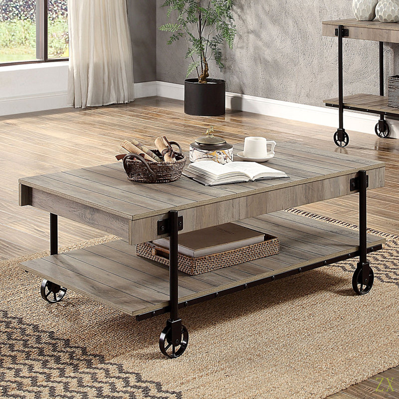 Table basse 1 pièce de style industriel avec tablettes ouvertes