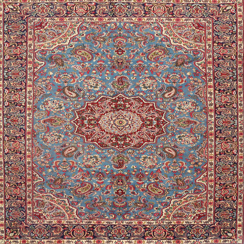 Tapis traditionnel beige / gris / rouge, Carré 4 pi