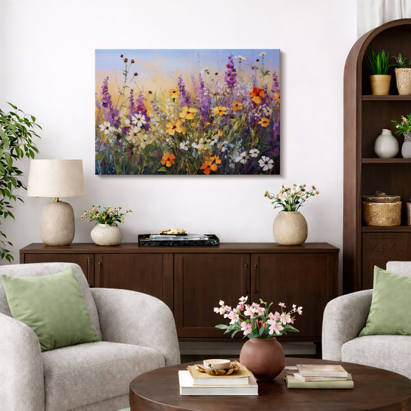 Vibrant Wildflower "Bright Purple Lavender Flowers Artwork, Country Rustic Botanical Floral Farmhouse Wall Pictures, Large Framed Canvas Giclee Print Wall Art"